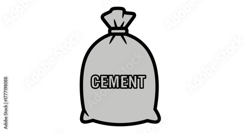 A simple grey and black line art illustration of a bag of cement on a white background.