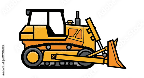 Side profile illustration of a yellow bulldozer, a heavy construction vehicle, on a white background.