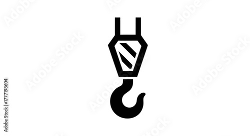 A black and white illustration of a heavy-duty industrial crane hook.
