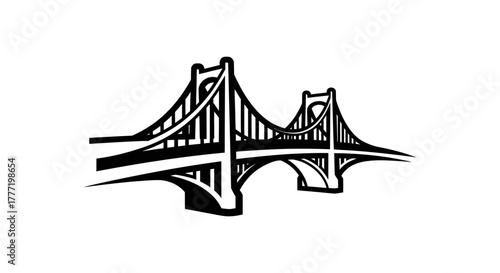 Illustration of a bridge with two towers and suspension cables.