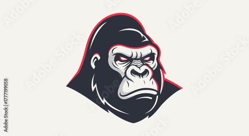 A fierce gorilla head mascot logo with an angry expression and red accents on a light background.