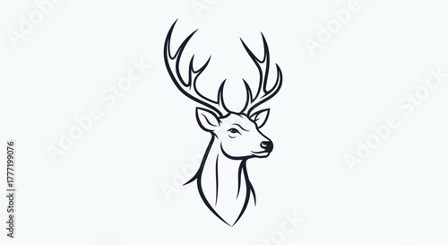 A stylized illustration of a majestic stag's head with large antlers, presented in a minimalist black and white line art style.
