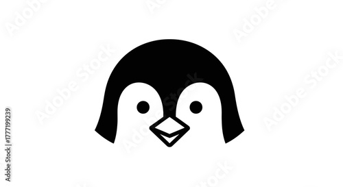 A simple black and white graphic icon of a cute penguin's head peeking on a white background.