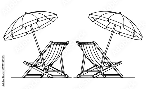 beach chairs and umbrella