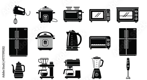 Kitchen appliances vector set home cooking tools and equipment