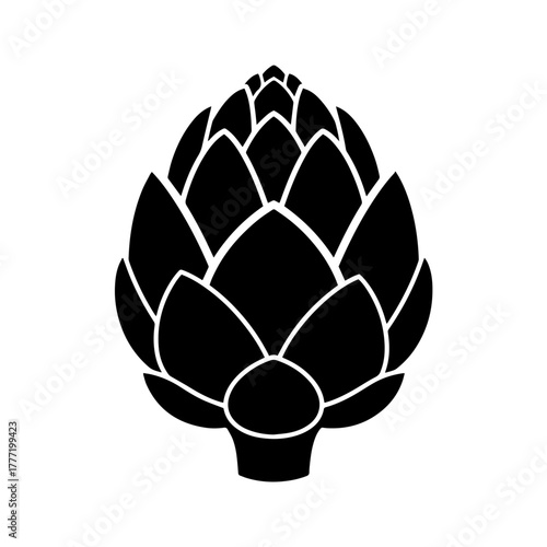 Icon illustration of an artichoke against a stark white back