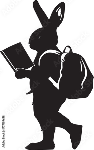 rabbit going to school vector silhouette on white background