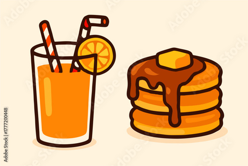  pancakes glass of orange juice