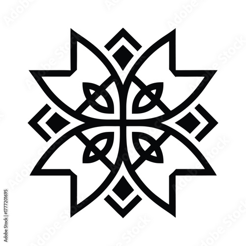 Contemporary intricate black silhouette vector design, abstract symmetrical ornamental pattern element