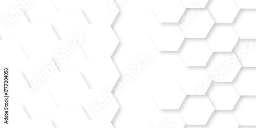 White minimal hexagons grid science geometrical Abstract hexagon polygonal pattern background vector. seamless bright white abstract honeycomb background.	
