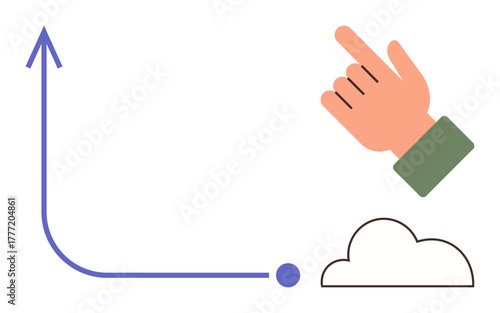 Hand pointing upward at arrow curve with a cloud suggesting growth, progress, vision, or future aspirations. Ideal for progress, success, business, development, innovation inspiration strategy
