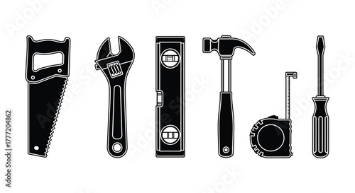 A collection of black and white hand tools for various repairs