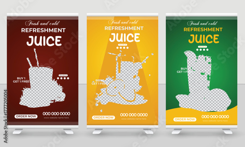 Vibrant fruit juice sale pop up banner design
