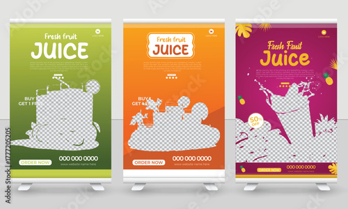 Healthy cold drink promotional standee roll up banner design
