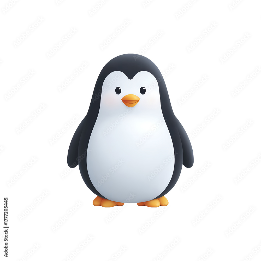 Fototapeta premium Cartoon penguin simple, transparent background, vector icon style, clean minimal, isolated object