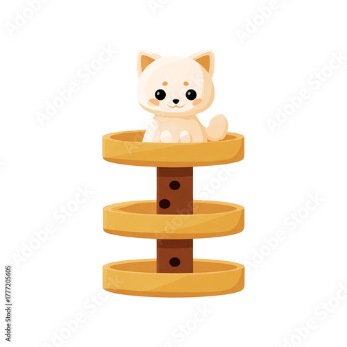 Cat climbing tower isolated, transparent background, vector icon style, clean minimal, isolated object