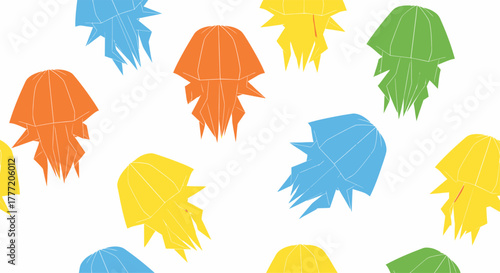 Colorful Jellyfish Pattern on White Background.