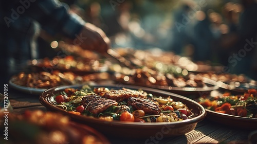 Vibrant Outdoor Feast with Delicious Grilled Dishes and Fresh Ingredients