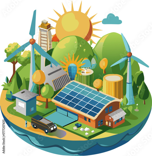 Colorful depiction of sustainable energy sources