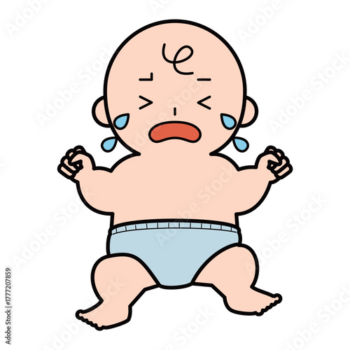 大泣きするおむつ姿の赤ちゃん