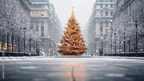 Winter wonderland christmas tree display in city center captivating snowy streets festive ambiance