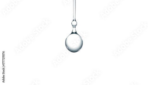 single clear water drop, realistic surface tension, soft reflection, clean lab aesthetic, isolated transparent background.
