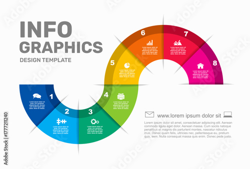 Colorful infographic with panels , icons, and text for organizing concepts, steps, or categories. Vector.