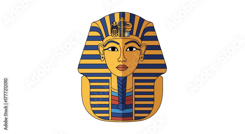 Tutankhamuns mask with bluegold stripes  ornate detail