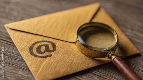 Uncover digital communication secrets with this vintage magnifying glass examining an email envelope