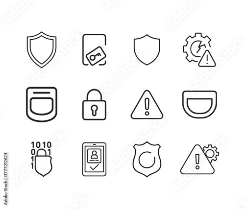 Collection of cyber security icons in line style