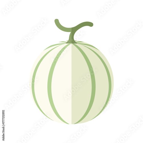 A simple flat vector illustration of a whole green melon with a stem on a white background.