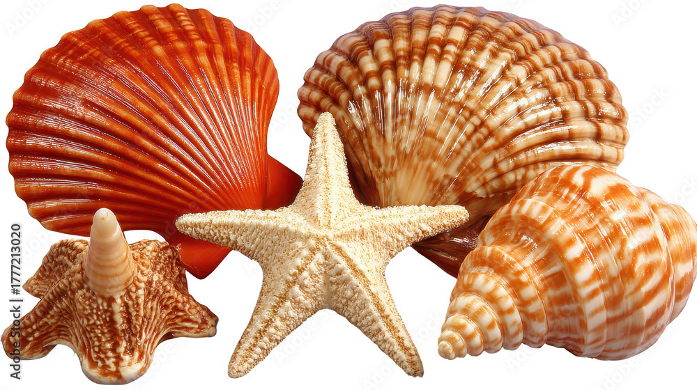 Obraz premium Starfish and seashell resting on ocean floor starfish and seashell share aquatic habitat