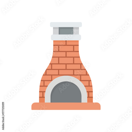 Flat vector illustration of a traditional outdoor brick oven with a chimney.