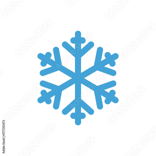 A simple blue snowflake icon on a clean white background, symbolizing winter, cold, and ice.