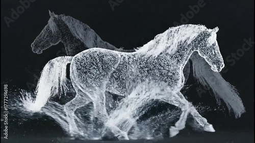Galloping Digital Horse of Light Particles | 4K Seamless Loop Animation of a Futuristic White Stallion for Concepts of Speed, Power, and Freedom