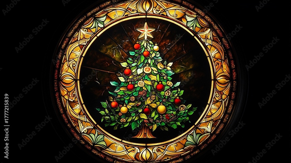 Fototapeta premium stained glass painting of a Christmas tree