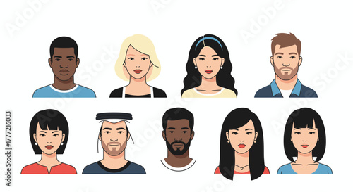 Diverse team avatars for global business, showcasing multicultural professionals in modern workplace, ideal for company profiles and online communications