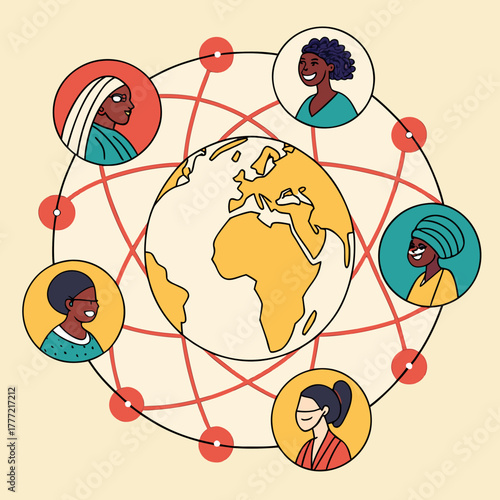 People linked via lines forming a globe.
