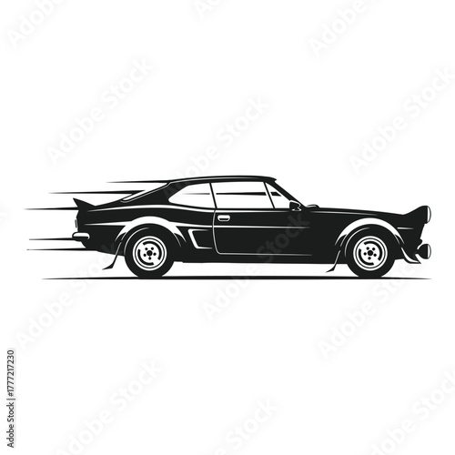 Sleek vintage muscle car speeding forward with dynamic motion blur effect, capturing pure automotive power and speed.