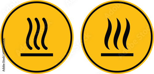Hot surface warning hazard sign vector. Heat hazard symbol. Set of caution hot surface icon