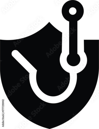Vector phishing attack concept, a hook inside a shield, symbolizing protection against online scams