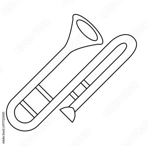 Cute cartoon hand drawn vector trombone outline.