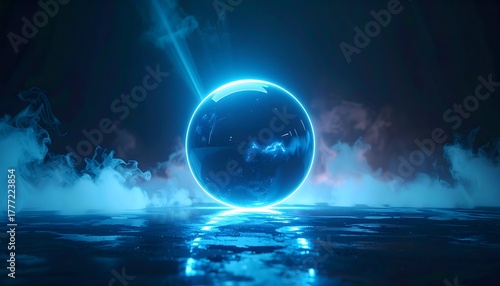 Fototapeta Naklejka Na Ścianę i Meble -  Glowing sphere in dark area, planet earth in space