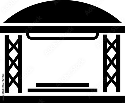 Outdoor Music Festival Stage Icon Concert, Performance, Theater, and Event Platform Symbol Entertainment, Show, and Auditorium Vector in Black Color Flat Style