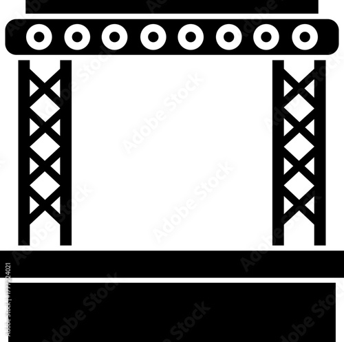 Outdoor Music Festival Stage Icon Concert, Performance, Theater, and Event Platform Symbol Entertainment, Show, and Auditorium Vector in Black Color Flat Style