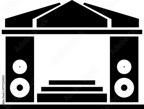 Outdoor Music Festival Stage Icon Concert, Performance, Theater, and Event Platform Symbol Entertainment, Show, and Auditorium Vector in Black Color Flat Style
