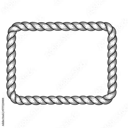 Rectangular Nautical Rope Frame Engraving Vector Illustration