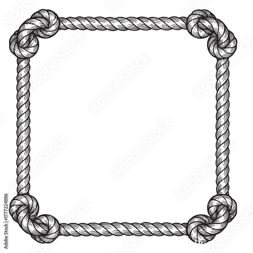 Rectangular Nautical Rope Frame Engraving Vector Illustration