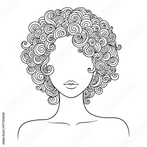 Stunning woman with voluminous curly hair, an elegant outline of beauty and style