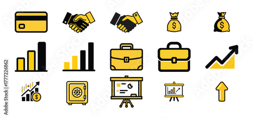 Business and finance icons for web design transparent background